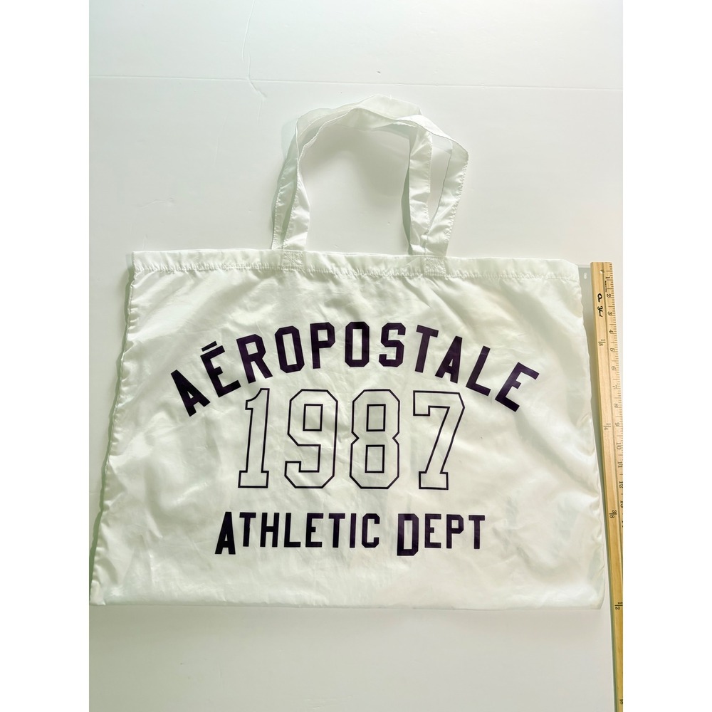 Aeropostale 1987 Athletic Dept Tote Bag White Purple Large Polyester Shopper